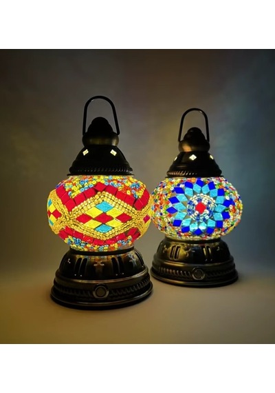 Mozaik Temalı Şarj Edilebilir Led Masa Lambası 20 Cm 1 Adet Çok Renkli