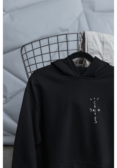 Macklin Unisex Kadın Erkek Travis Scott Highest Ön Arka Baskılı Özel Tasarım Baskılı Kapşonlu Sweatshirt Siyah Mck1517 Siyah