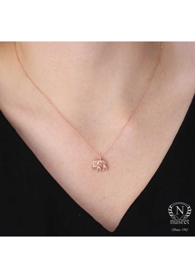 Nusret 925 Ayar Gümüş Fil Charm Kolye, Pembe 409243957