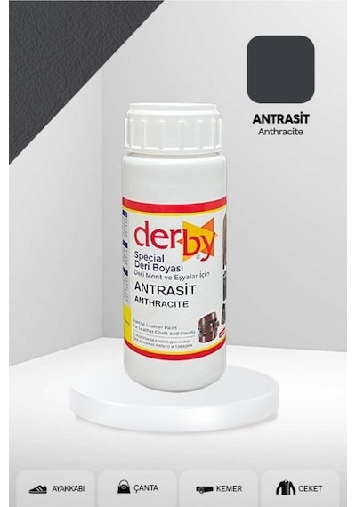 Derby Antrasit Deri - Mont - Çanta - Kemer - Cüzdan Yenileme Boyası 100 ML Antrasit