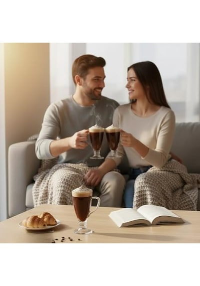 3 Lü Cam Kupa Seti 250 Ml Ayaklı Şeffaf Kahve Ve Tatlı Bardağı Latte, Cappuccino, Sıcak Çikolata İçin Aeropress