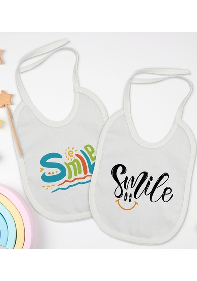 BK Kids Smile Tasarımlı 2’li Beyaz Mama Önlüğü-1 Beyaz