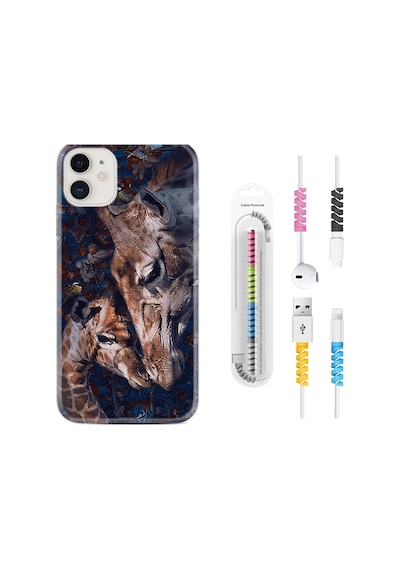 Apple Uyumlu iPhone 11 Kılıf Kablo Koruyuculu Flowers Giraffe 1338