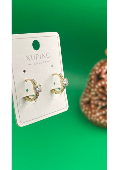 Xuping 14k Altın Renginde Tek Taş Detaylı Küçük Halka Küpe Gold