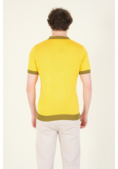 Giyim Dünyası Erkek Renkli Yaka Yarım Fermuarlı Polo Yaka Merserize T-shirt Sarı 001