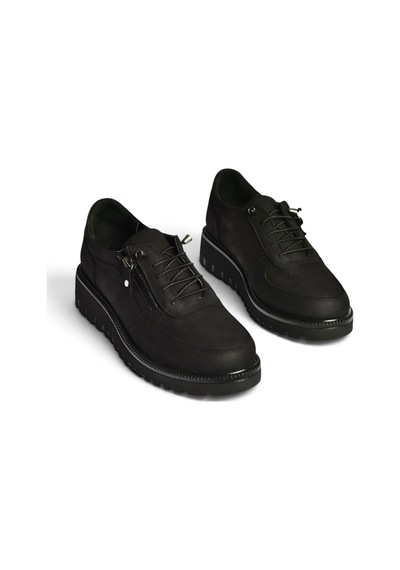 Fox Shoes U555040401 Siyah Hakiki Deri Nubuk Kadın Ayakkabı
