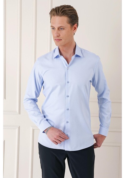 Efor Slim Fit Dokulu %100 Pamuk Klasik Mavi Gömlek Gk 725 Mavi