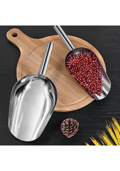 Paslanmaz Çelik Buz Küreği, Metal Kepçe Gıda Kepçesi Tatlı Küreği Mutfak Bar Parti Düğün İçin, Çok Amaçlı Kalınlaştırılmış Gıda Şeker Buz Küreği 8 İnç Ahşap