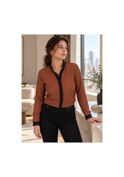 Armonika Kadın Kahve Önü Şeritli Gömlek Arm-18k001255