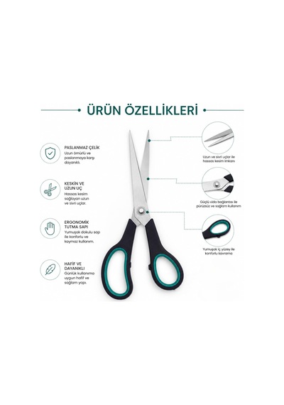 Orret Home Paslanmaz Çelik Makas 23.5 Cm, Ergonomik Kaymaz Saplı Ev Tipi Çok Amaçlı Makas, Kumaş Makası, Mutfak Makası, Kağıt Kesme Makası, Dikiş, Hobi, El İşi, Ofis Ve Günlük Kullanım İçin Makas