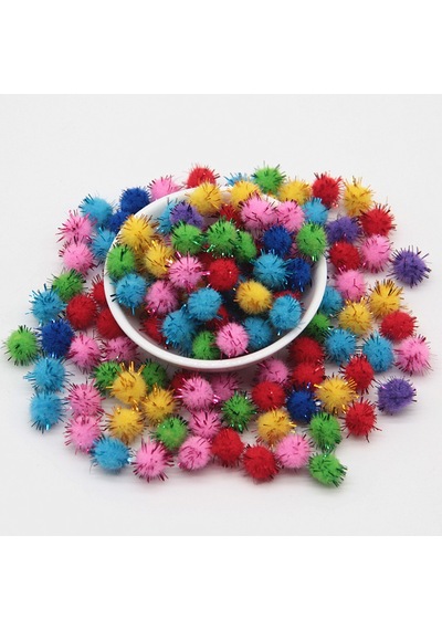 100 Adet. Simli Ponpon. 10 Mm. Renkli Peluş Ponpon. Minik  Ponpon.