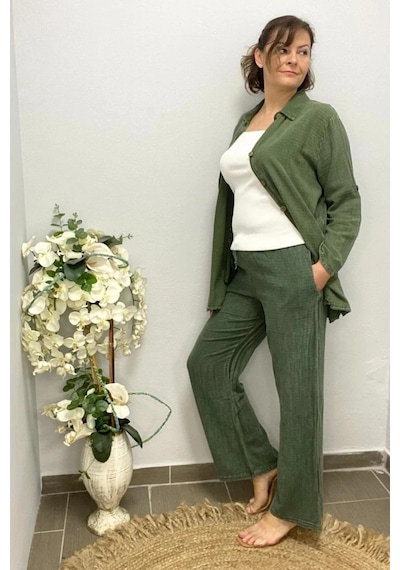 Mia Butik Kadın Haki Yıldız Detaylı Pamuklu 3 Lü Takım Haki