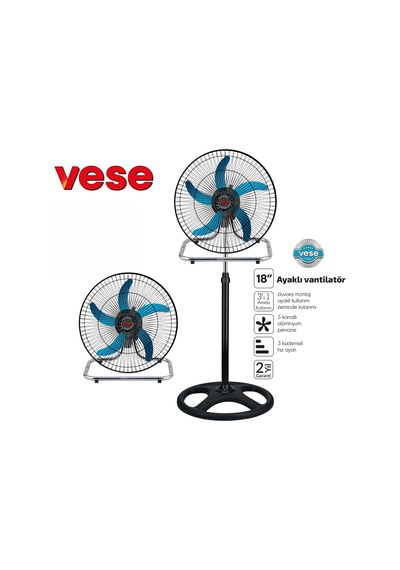 Sanayi Tipi Ayaklı Vantilatör - 5 Metal Kanatlı, 3 Kademe Hız