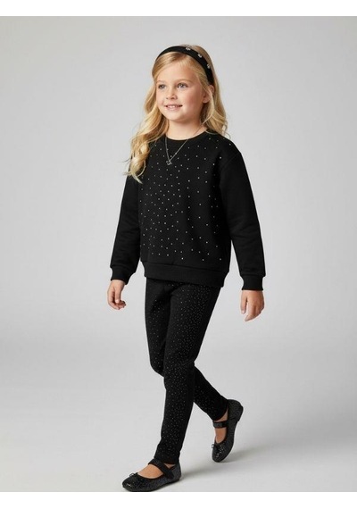 Kız Çocuk Pamuklu Taşlı Sweatshirt-16747 Siyah