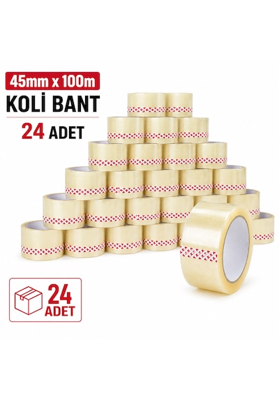 24 Adet Şeffaf Koli Bandı 45 Mm X 100 M Güçlü Yapışkan Ambalaj Paketleme Bandı