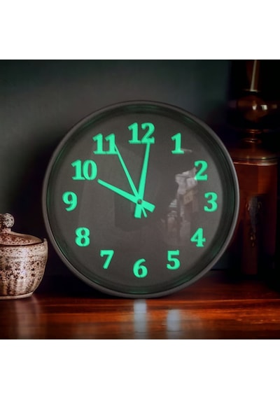 Fosforlu Gece Parlayan Gümüş Salon Mutfak Ofis Duvar Saati 28 Cm Gümüş
