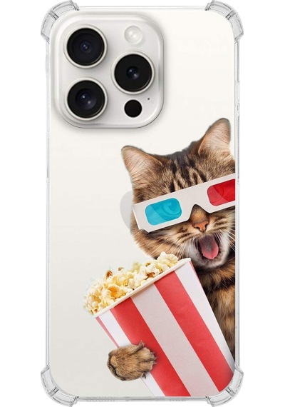 Apple Uyumlu iPhone 15 Pro Kedi 1 Baskılı Şeffaf Köşe Korumalı Antişok Kılıf