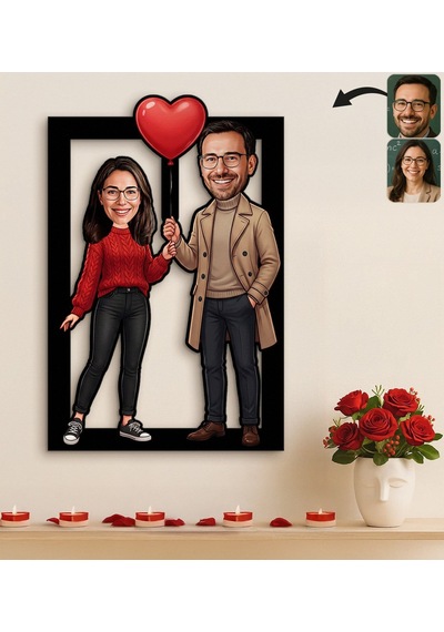 Bk Gift Kişiye Özel Sevgili Karikatürlü 3d Ahşap Tablo -9, Fotoğraftan Karikatür, Sevgililer Günü Hediyesi, Ev Hediyesi