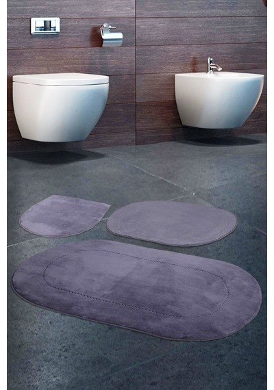 Bonny Home Rivora Gri 3'lü Banyo Halısı Paspası Seti Kaymaz Tabanl Gri