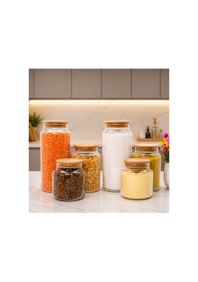 Ahşap Vakum Kapaklı Cam Saklama Kavanozu Seti 1400 Ml 800 Ml 500 Ml Çok Renkli