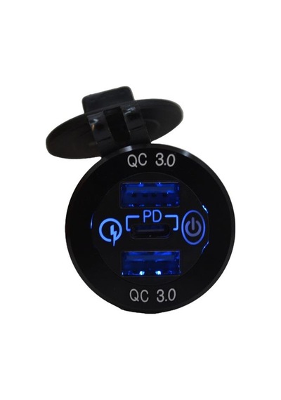 12v-24v Telefon Şarj Cihazı Usb X2+type-c 3 A Off-on Dokunmatik Mavi Işık 28 Mm