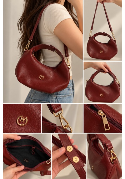 Elpida Bags Kadın Bordo Çanta Ve Aksesuar Hediye Seti Çanta, Kartlık, Cep Aynası, Toka Ve Charm Bordo - Siyah