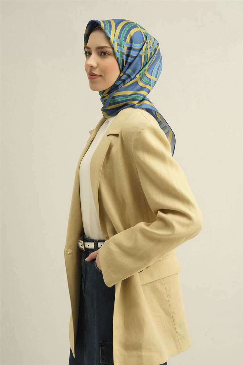 Armine Klasik Desenli Saf İpek Twill Eşarp 9333d 80 Yeşil