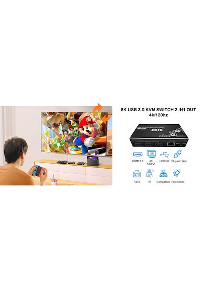 4669 Kumandalı Usb 3.0 4k Hdmi Kvm Switch 2 Port Rj45 Ethernet Pc