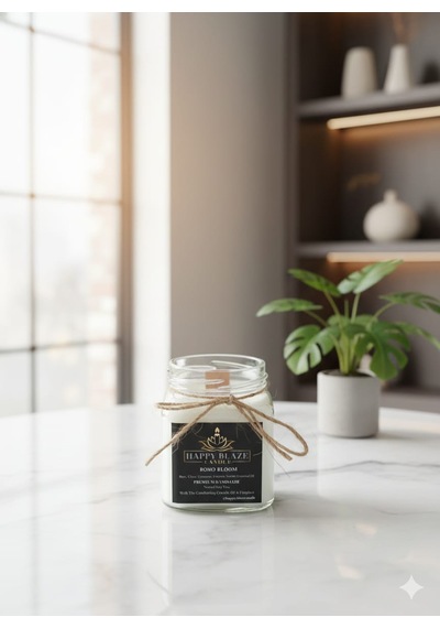 Boho Bloom Gül & Yasemin Kokulu El Yapımı Soya Mumu Happy Blaze Candle Beyaz