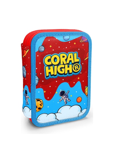 Coral High Kids Kırmızı Mavi Astronot Uzay Desenli Çift Katlı Kalem Çanta 31113 Kırmızı