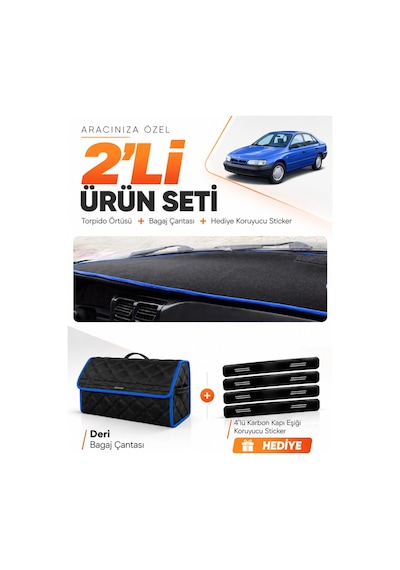E-biz Toyota Carina E T190 Aırbaglı 1992-1997 Uyumlu Torpido + Deri Çanta - Siyah-mavi - To010