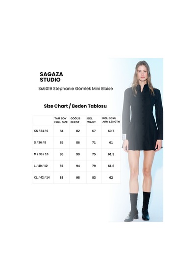 Sagaza Studio Ss6019 Gömlek Mini Elbise Siyah
