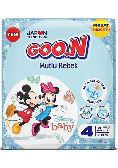 Goon Mutlu Bebek Bebek Bezi Beden:4 9-14kg Maxi 90 Adet 4 Numara