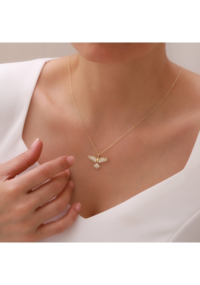 Vaoov 925 Ayar Gümüş Gold Taşlı Anka Kuşu Kolye Altın
