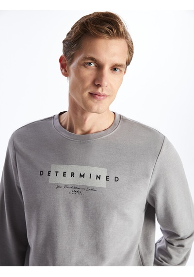 Lcwaıkıkı Classic Gri Bisiklet Yaka Uzun Kollu Baskılı Erkek Sweatshirt