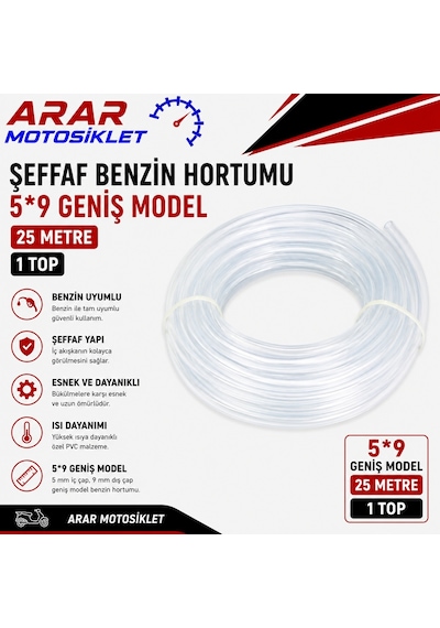 Şeffaf Benzin Hortumu 5 9 Geniş Model 25 Metre 25 Metre 1 Top