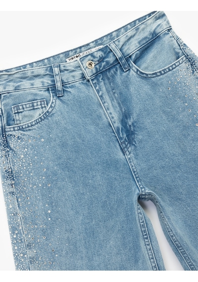 Koton Pamuklu Normal Bel Taş Detaylı Geniş Paça Jean Pantolon - Wide Leg Jeans Orta İndigo 7wal40025md Koton Pamuklu Normal Bel Taş Detaylı Geniş Paça Jean Pantolon - Wide Leg Jeans Orta İndigo 7wal40025md