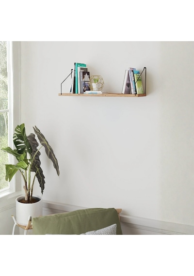 Duvar Rafı Kitaplık Mutfak Banyo Yaşam Alanı 20 X 70 Cm 1 Adet Atlantik Çam Siyah Kollu Ahşap