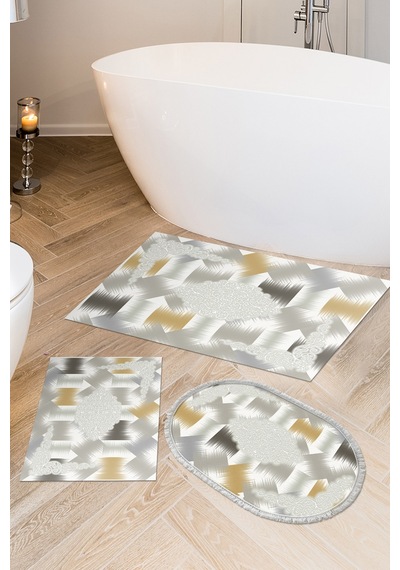 Eko Trend Djt 3 Lü Yıkanabilir Kaymaz Taban Banyo Paspas Seti S1030 Modern krem