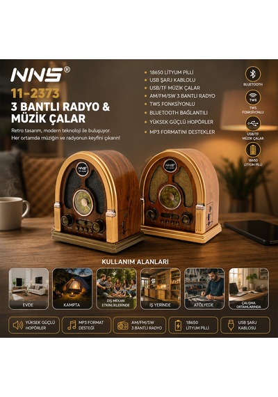 Usb Şarjlı - Nostalji Bluetooth İbreli Fm Radyo Mp3 Usb - Tf Player Speaker Ns-7061bt Pl-4711 5250