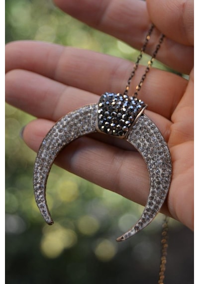 Stoneage Jewellery Özel Tasarım Boynuz Kadın Kolye Gri