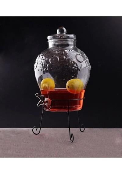 10 Litre Musluklu Cam Su Sebili Şerbetlik Ve Damacana Metal Ayaklı Beyaz