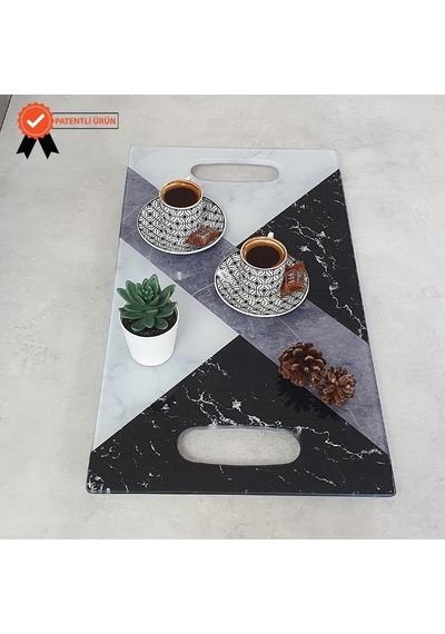 Decorita Cam Tepsi Hibrit Mermer Desen 29Cm X 52Cm
