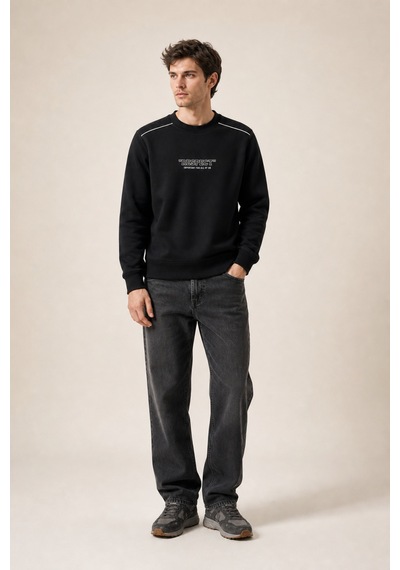 Redline Respect Bisiklet Yaka Regular Fit Kışlık Sweatshirt Siyah