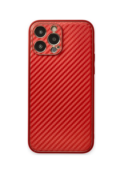 Apple Uyumlu - iPhone 13 Pro Kılıf Coco Karbon Silikon - Kırmızı