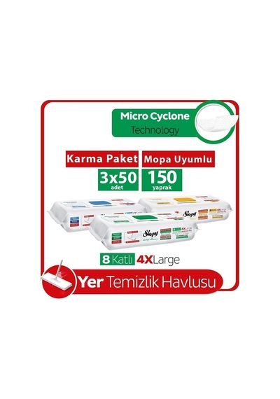 Beyaz Sabun, Arap Sabun Ve Çamaşır Suyu Katkılı 4 Xlarge Mopa Uyumlu Temizlik Havlusu 50 Yaprak, Diğer