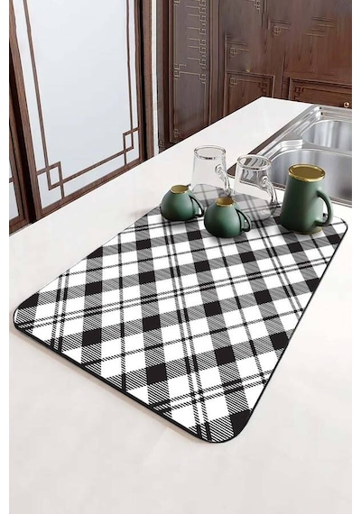 Siyah Ekoseli Microfiber Bulaşık Kurutma Kurulama Matı Mm004n11