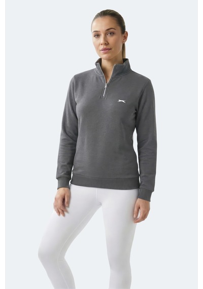 Slazenger Maxıs I Kadın Dik Yaka Fermuarlı Gri Sweatshırt Gri