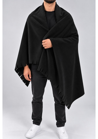 Parshey Polar Şal 70x170 Cm Unisex Sıcak Tutan Yumuşak Kenar Püsküllü Siyah
