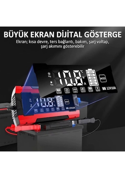 Tr Aoc11 12v 8a Dijital Ekranlı Akü Şarj Ve Onarım Cihazı - Lifepo4, Jel & Agm Akü Uyumlu Akıllı Desülfatör